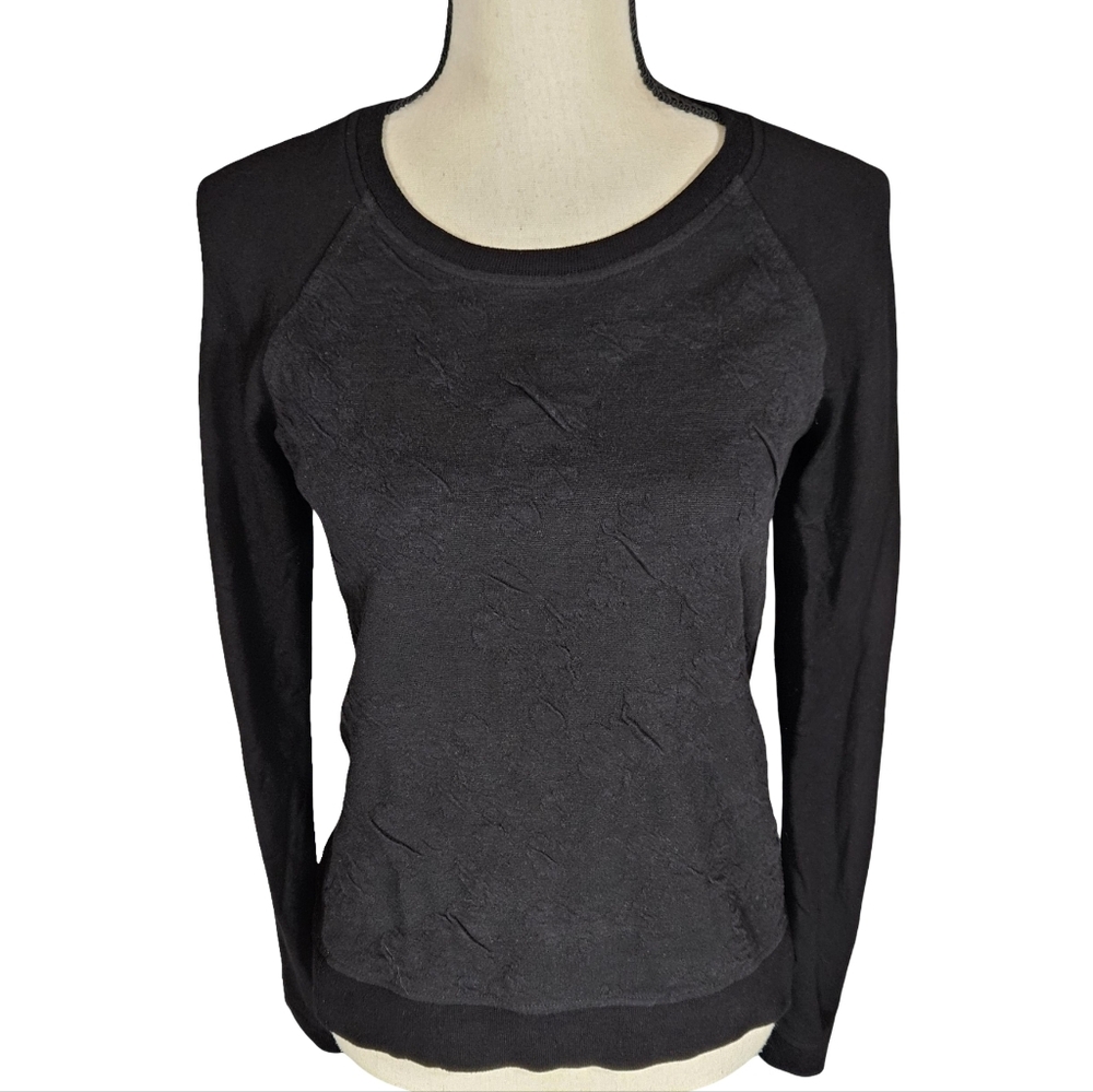 Vince Terry Jacquard Textured Crew Neck Sweatshirt, Black, XS
